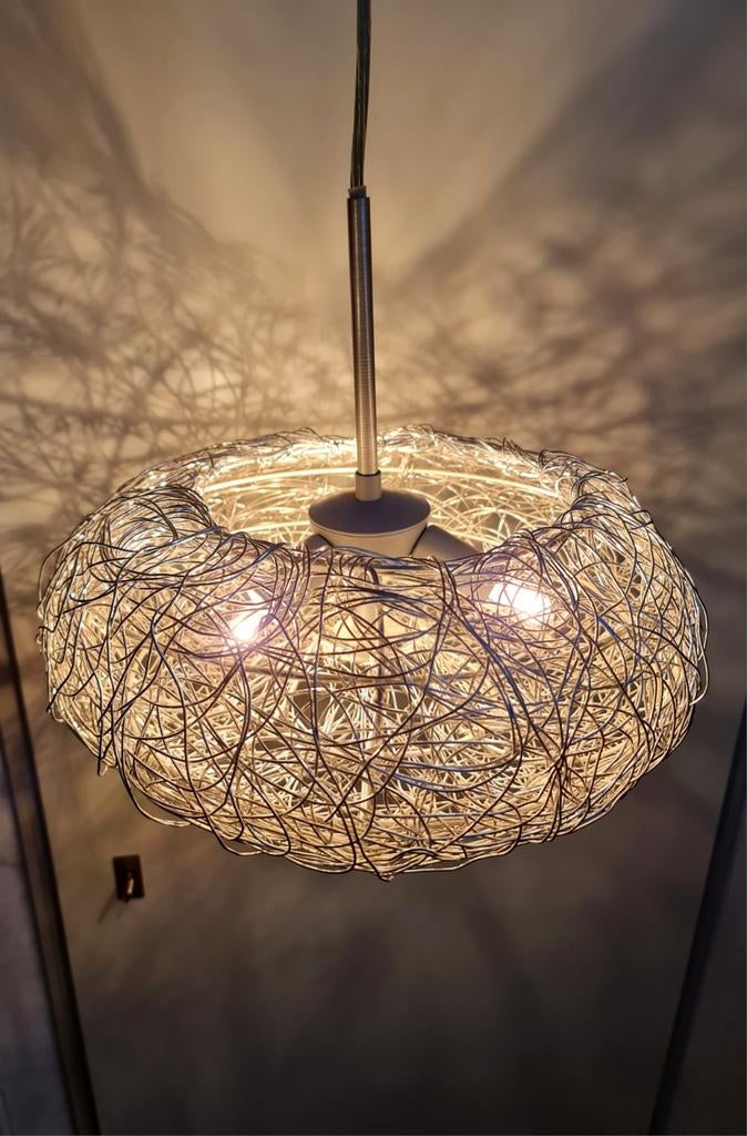 Hanglamp Eglo zilverkleurig draad vogelnest sfeerlicht mooi, Ophalen, Modern interieur design, Zo goed als nieuw, Minder dan 50 cm