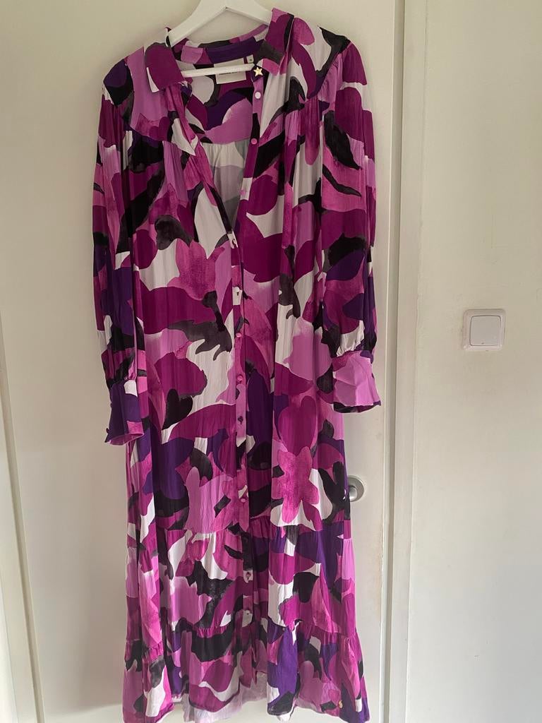 Fabienne Chapot Noa Jurk - Paars/Roze Bloemenprint Maat 42, Paars, Maat 42/44 (L), Ophalen of Verzenden, Zo goed als nieuw