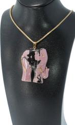 Grote olifant 14k gouden ketting hanger Rhodoniet vintage, Voordeelsieraden, Verzenden, Zo goed als nieuw, Met edelsteen