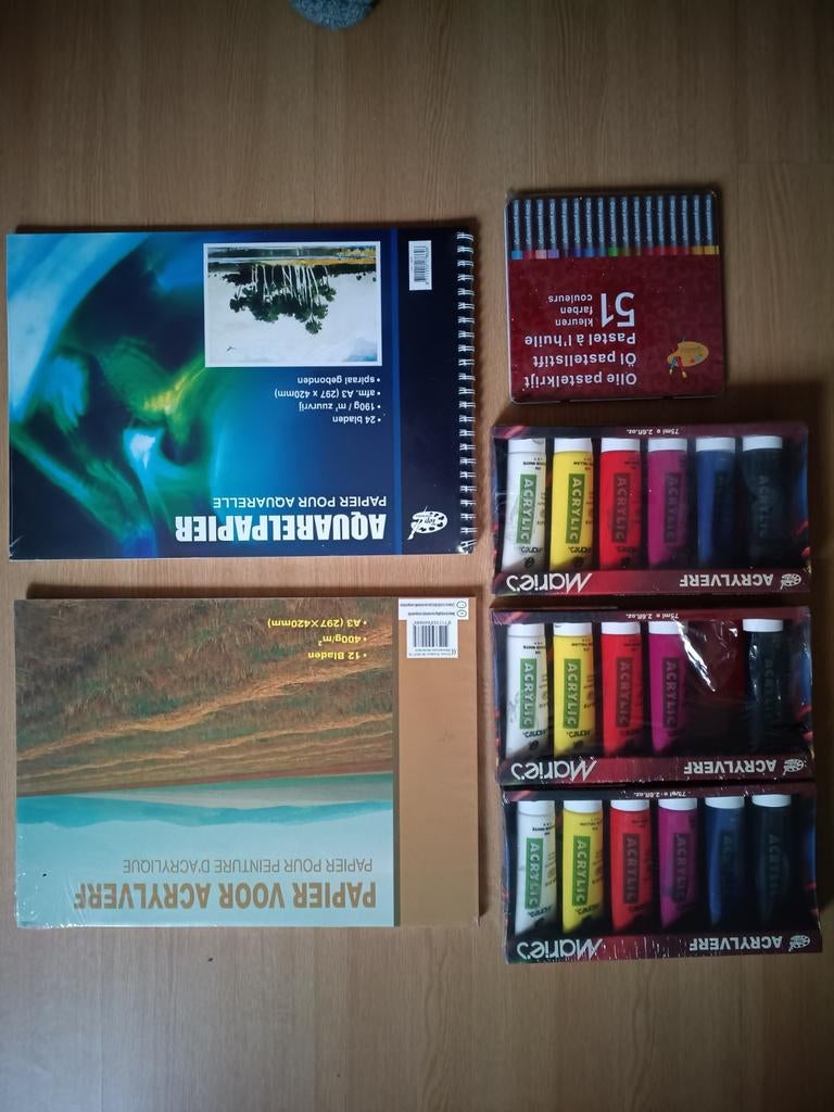 Acrylverf, olie pastelkrijt en aquarelpapier set, Ophalen of Verzenden, Nieuw, Overige typen