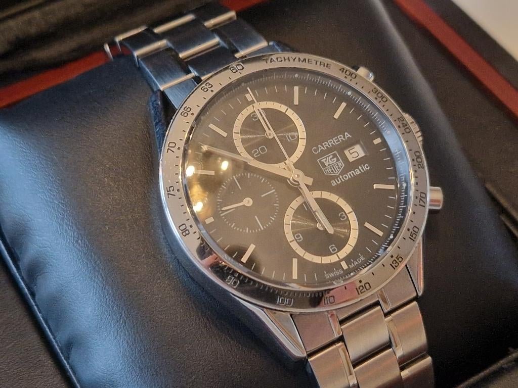 TAG Heuer Carrera Calibre 16, Unieke Lunette, Zeer Compleet, Staal, Gebruikt, Staal, Polshorloge