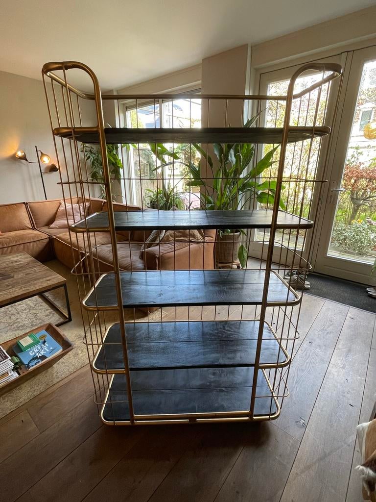 Bakkerskast goud metaal zwart houten planken 96bx38dx160h, Ophalen, Gebruikt