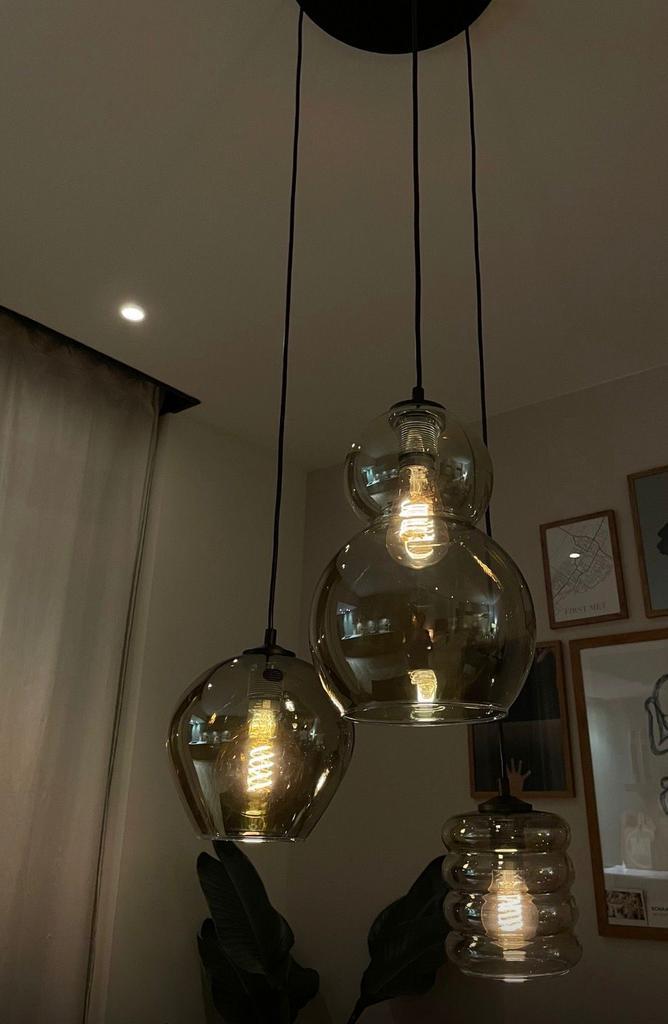 Prachtige hanglamp rookglas, Huis en Inrichting, Lampen | Hanglampen, Zo goed als nieuw, 75 cm of meer, Glas, Ophalen