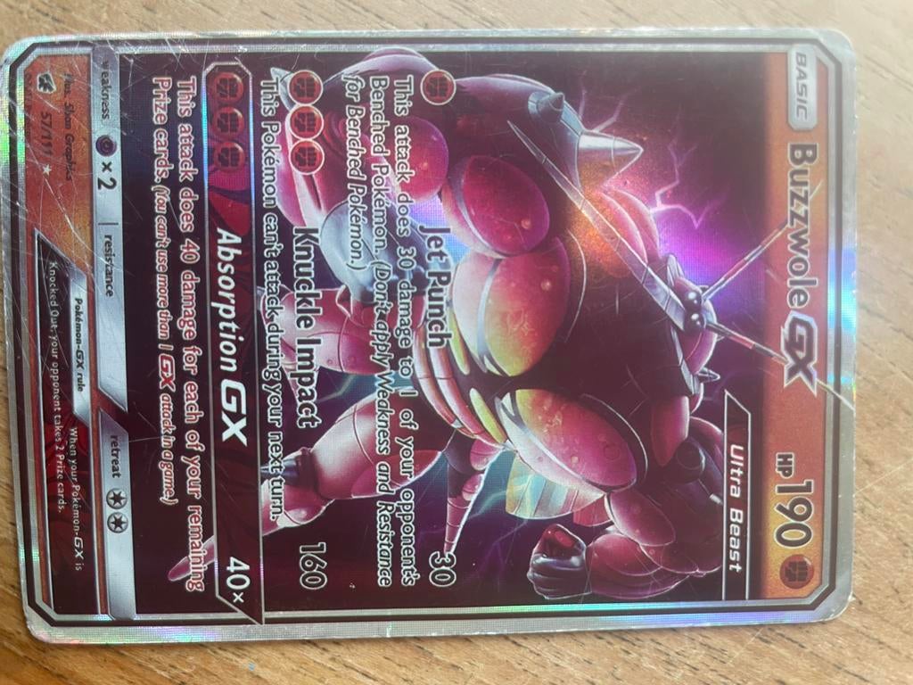 Buzzwole GX Pokémon kaart 2017, Ophalen of Verzenden, Gebruikt, Losse kaart, Foil