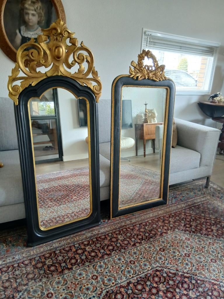 Stijlvolle Antieke Franse Spiegels Kuifspiegels, Ophalen, Rechthoekig