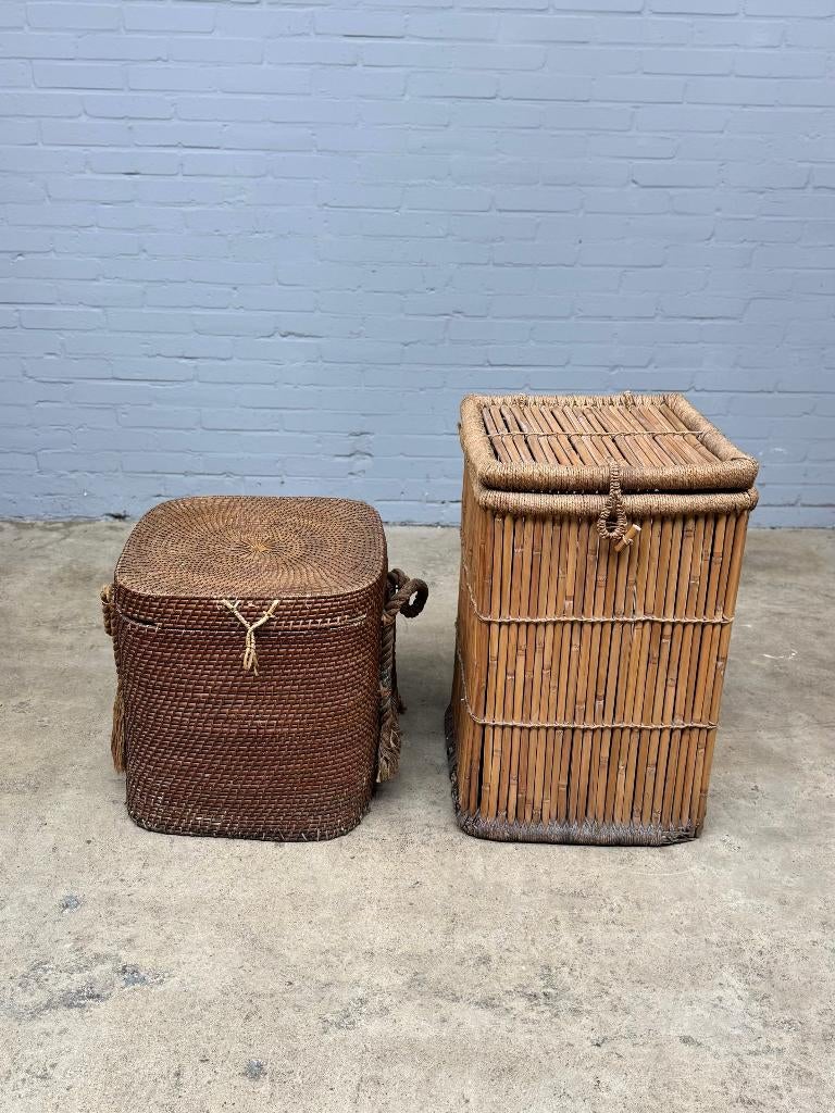 Karaktervolle vintage opbergmanden van riet en bamboe, Ophalen of Verzenden, Rechthoekig, Riet