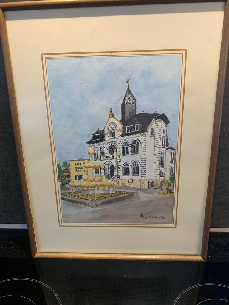 Schilderij Brunssum: Historisch Gebouw door Peter Scholtes ', Ophalen of Verzenden