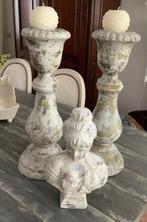 Beton look set kandelaars en borstbeeld vrouw, Ophalen, Zo goed als nieuw, Mens