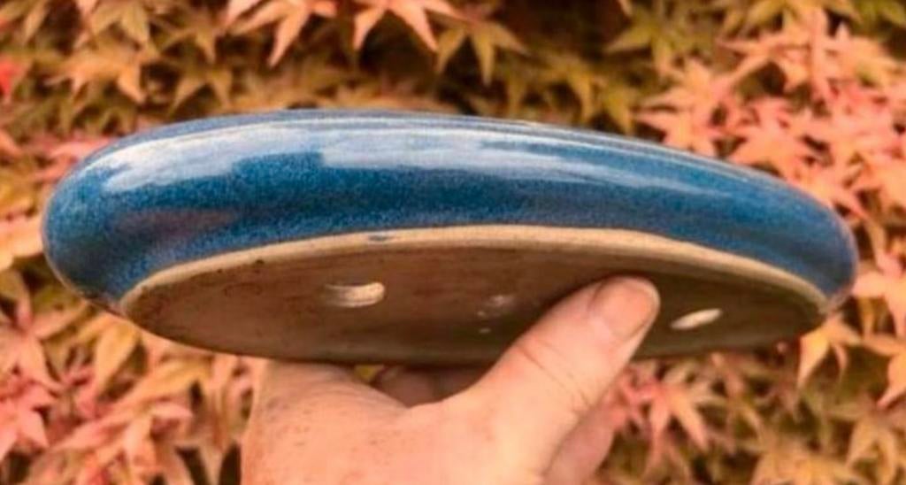 Bonsai schaal blauw geglazuurd aardewerk 24,6x10,7x3,1, Tuin en Terras, Bloempotten, Ophalen of Verzenden, Zo goed als nieuw, Overige vormen