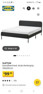 IKEA SLATTUM gestoffeerd bed, lichtrgrijs 140x200 cm, Ophalen, Tweepersoons, 140 cm, Stof