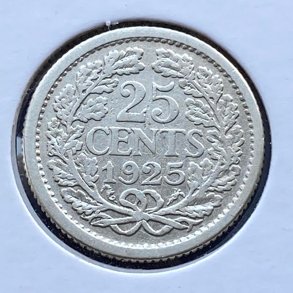 25 Cent Zilver uit 1925 van Wilhelmina, Postzegels en Munten, Munten | Nederland, Verzenden, Zilver, 25 cent, Koningin Wilhelmina