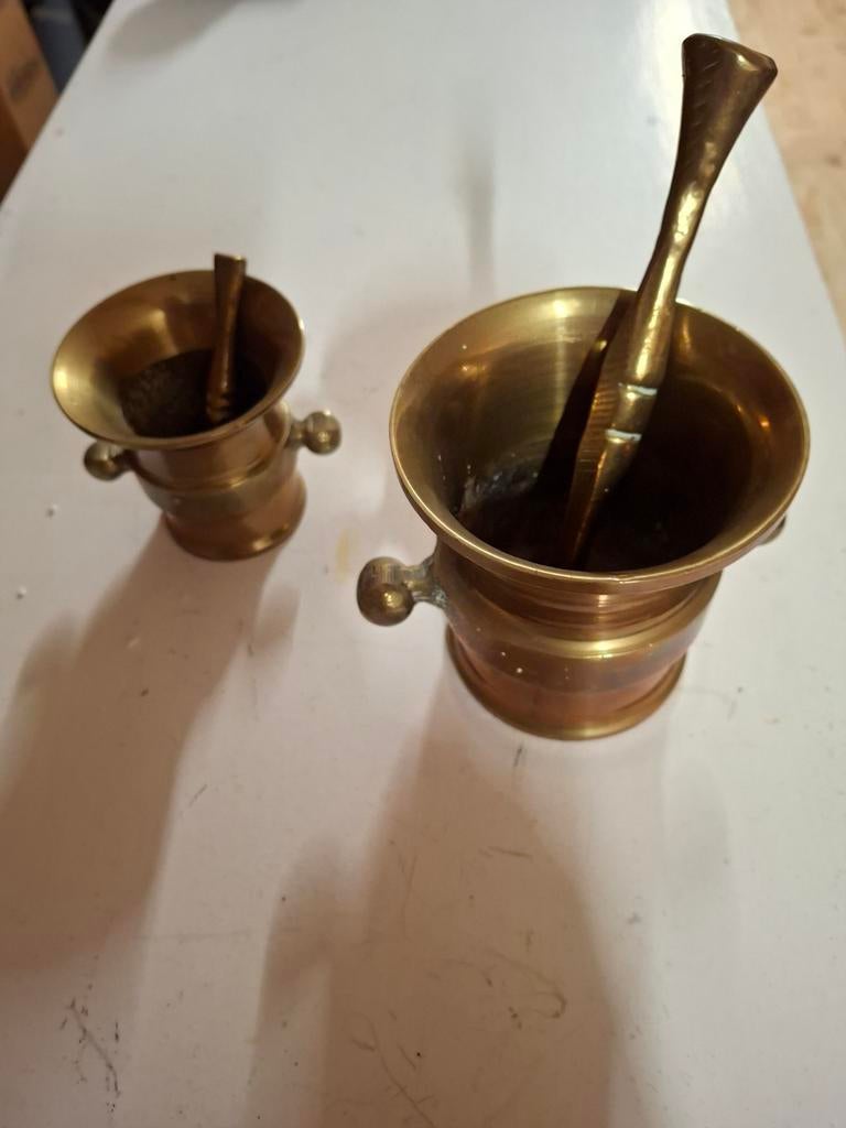 Set van 2 Antieke Koperen Vijzels met Stampers, Ophalen of Verzenden