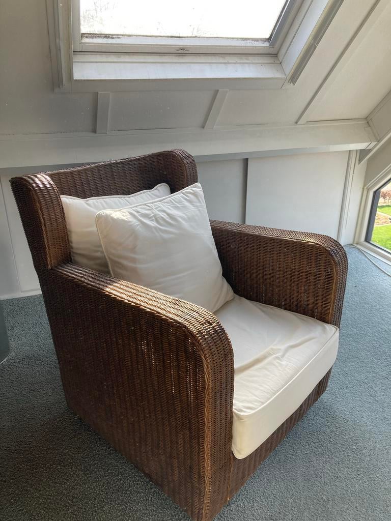 2 ruime Fauteuils van Jan des Bouvrie - Licht beschadigd, Ophalen, Gebruikt, Riet of Rotan, 75 tot 100 cm