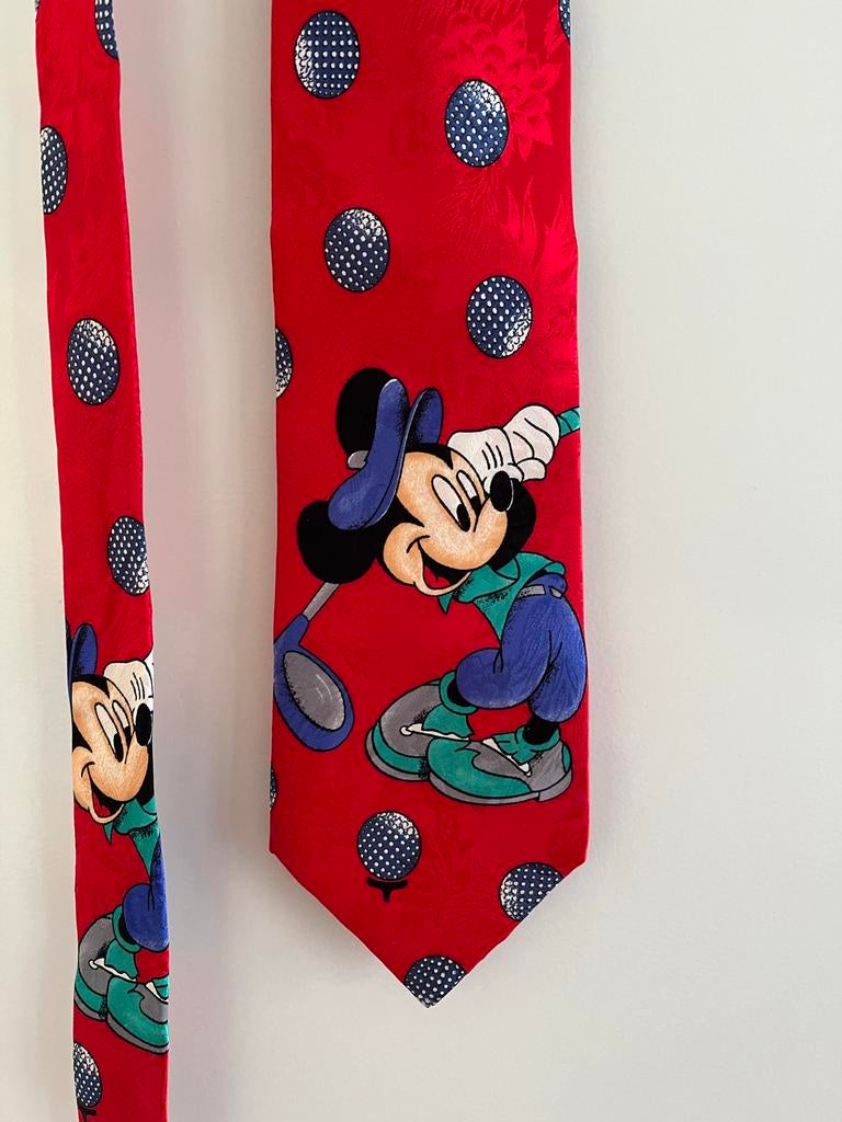 Vintage Mickey Mouse golf stropdas, Ophalen of Verzenden, Gedragen, Rood, Met patroon