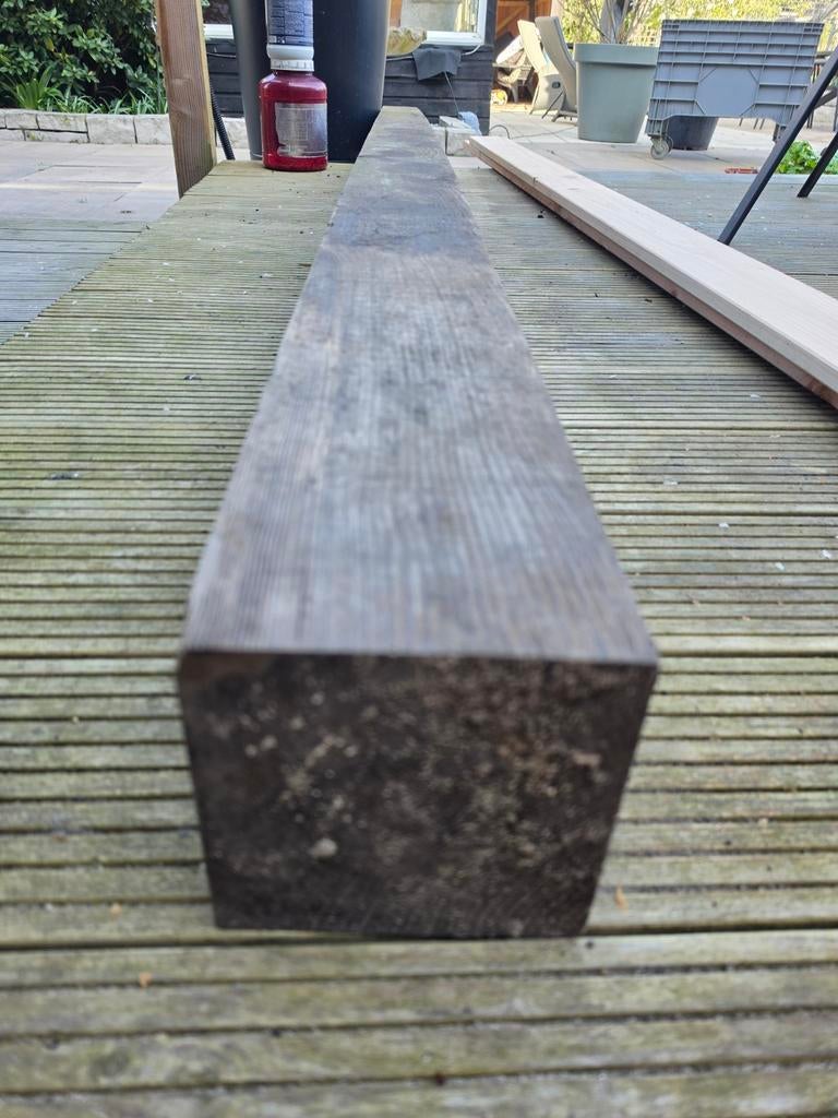 Dikke massief hardhouten balk 390cm lang 15cm vierkant, Ophalen, Gebruikt, Balk, Overige houtsoorten