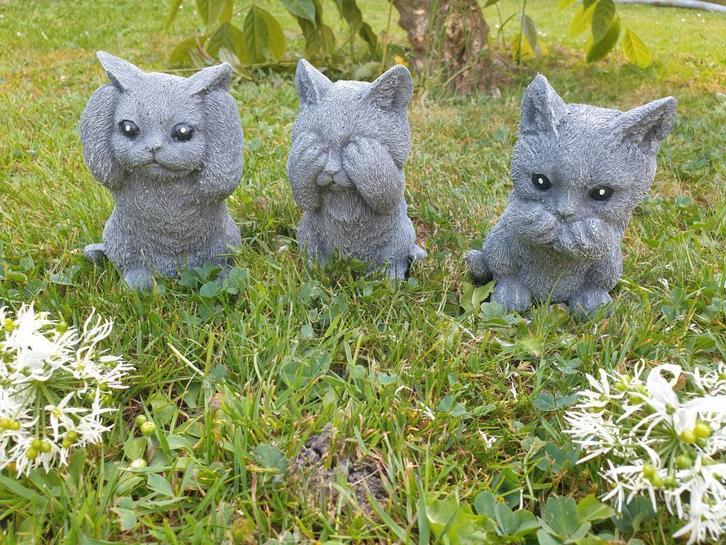 poesjes tuinbeeld , horen zien en zwijgen, Tuin en Terras, Tuinbeelden, Nieuw, Ophalen of Verzenden