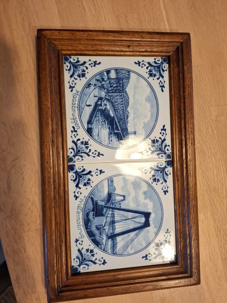 Jungerhans Rotterdam Delfts Blauw tegels in lijst, Antiek en Kunst, Ophalen of Verzenden