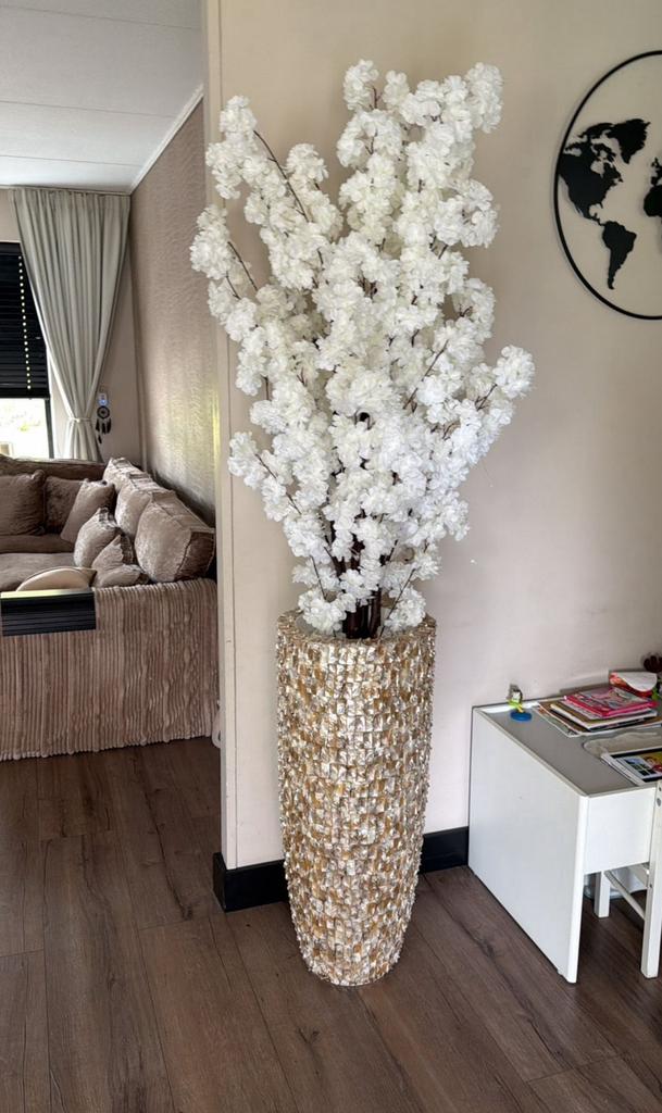Luxe schelpenvazen met bloesemboom, Huis en Inrichting, Ophalen of Verzenden, Zo goed als nieuw