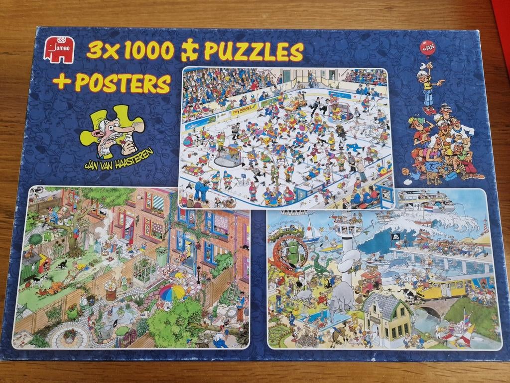 3x1000 Jan van Haasteren puzzels, Ophalen of Verzenden, 500 t/m 1500 stukjes, Zo goed als nieuw