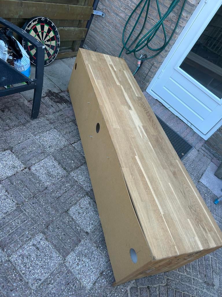 TV-meubel met opbergruimte, houtkleur en wit, Huis en Inrichting, Ophalen, Gebruikt, 100 tot 150 cm, Minder dan 100 cm