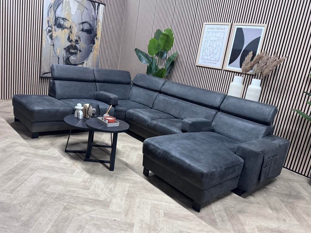 Pronto Telino U-Bank Microleer  Elektrisch- Antraciet -317cm