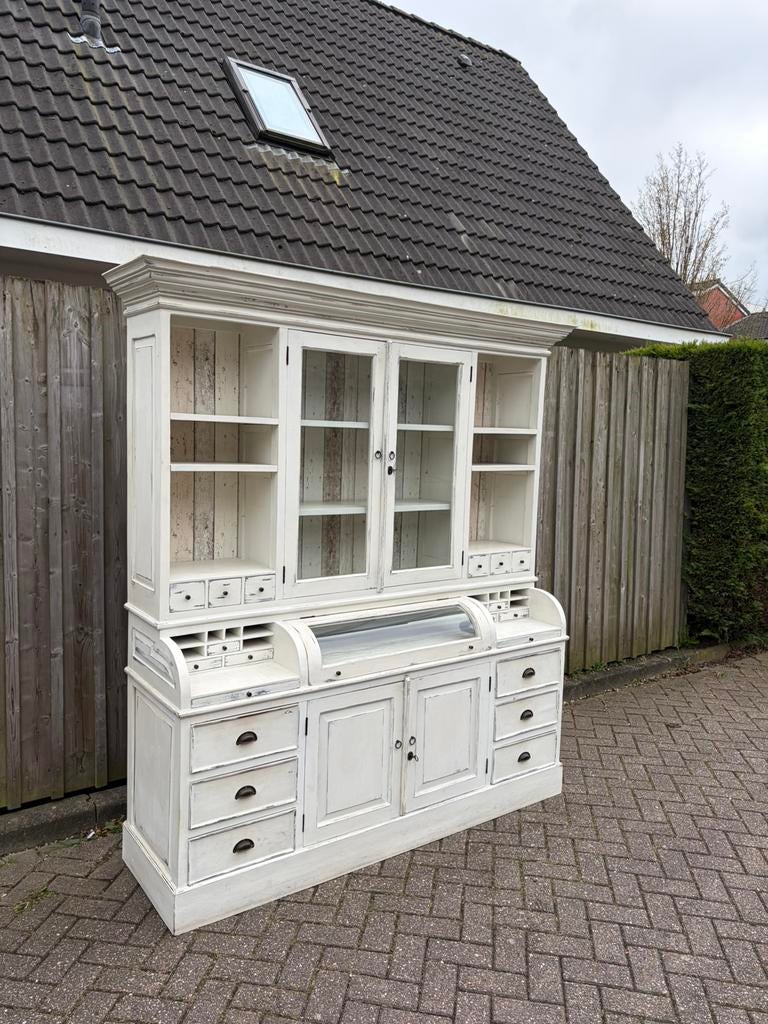 Kruidenierskast/grutterskast / bolklepkast teak koloniaal., Gebruikt, 200 cm of meer, 150 tot 200 cm, Teakhout