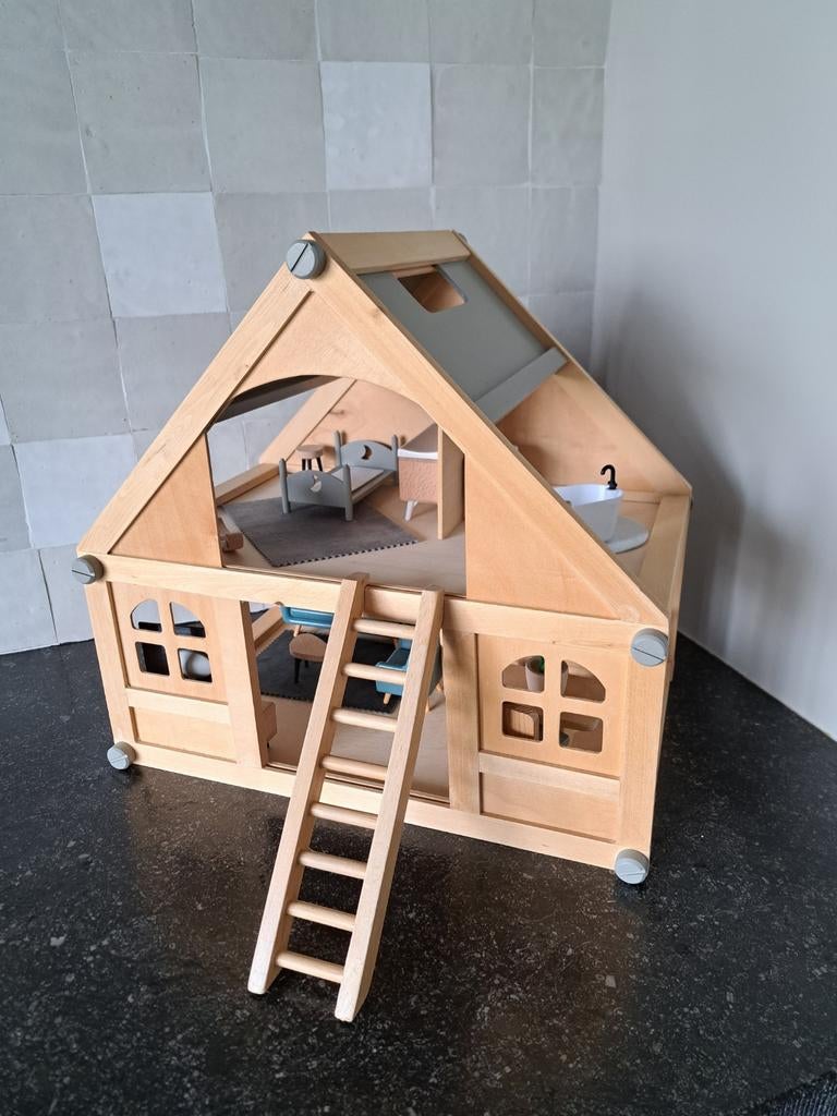 Houten poppenhuis met meubeltjes, Kinderen en Baby's, Ophalen, Nieuw, Poppenhuis