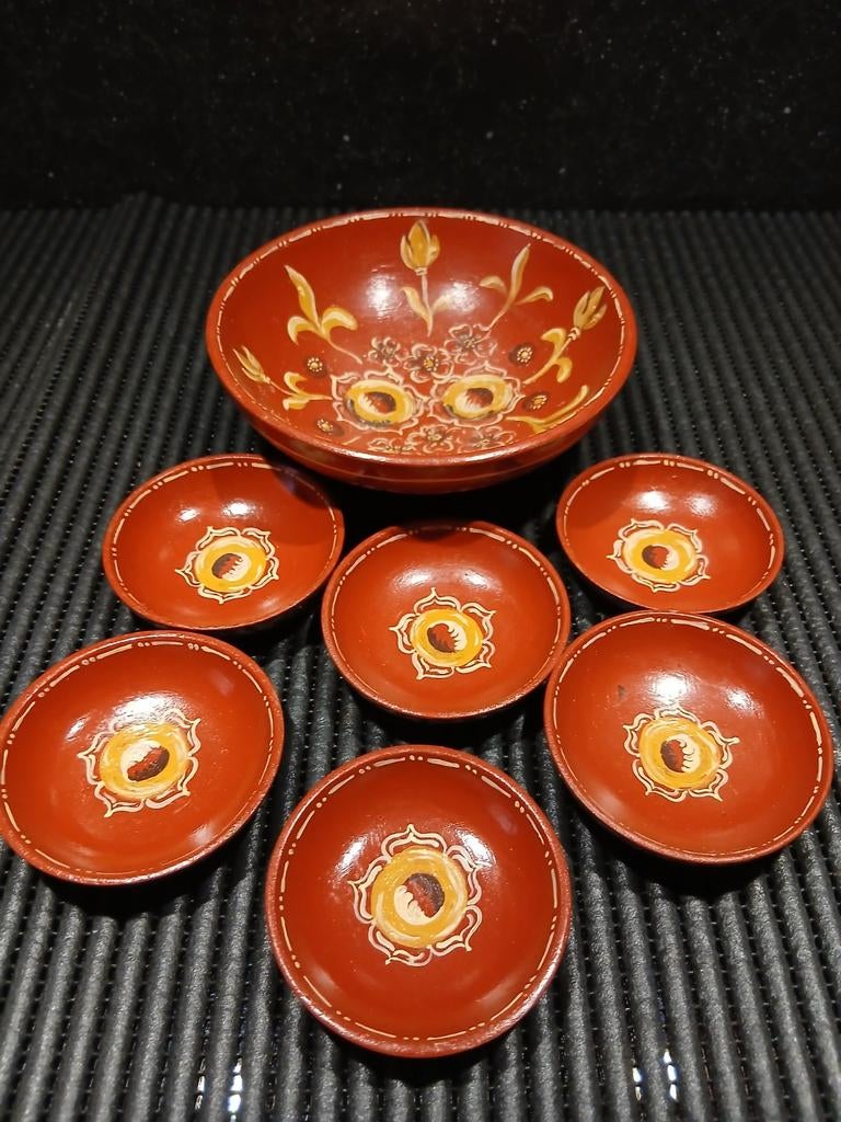 Vintage houten pindaset/schaaltjes., Ophalen