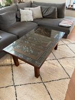 Houten salontafel met glazen blad, Ophalen, Gebruikt, 100 tot 150 cm, 50 tot 75 cm