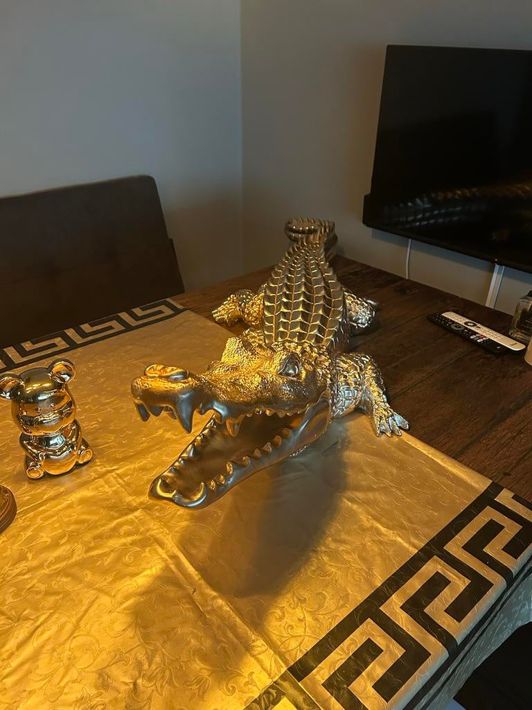 Gouden krokodil beeld, Ophalen of Verzenden, Zo goed als nieuw