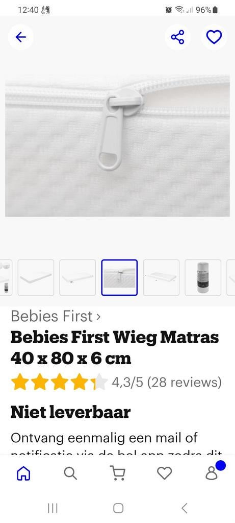 Bebies First Wieg Matras 40 x 80 x 6 cm, Ophalen of Verzenden, Wieg