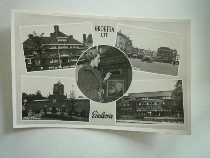 Groeten uit Eindhoven Philips Kleuterschool Abbe Museum auto, Verzamelen, Ansichtkaarten | Nederland, Noord-Brabant, Voor 1920