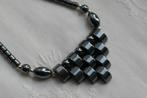 Hematiet edelstenen collier, Sieraden, Tassen en Uiterlijk, Kettingen, Verzenden, Zo goed als nieuw, Steen of Mineraal, Grijs