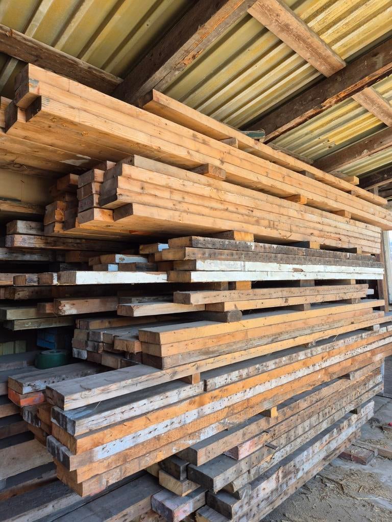 Houten balken gebruikt, Doe-het-zelf en Verbouw, Hout en Planken, Ophalen of Verzenden, Balk, Vuren, 50 mm of meer