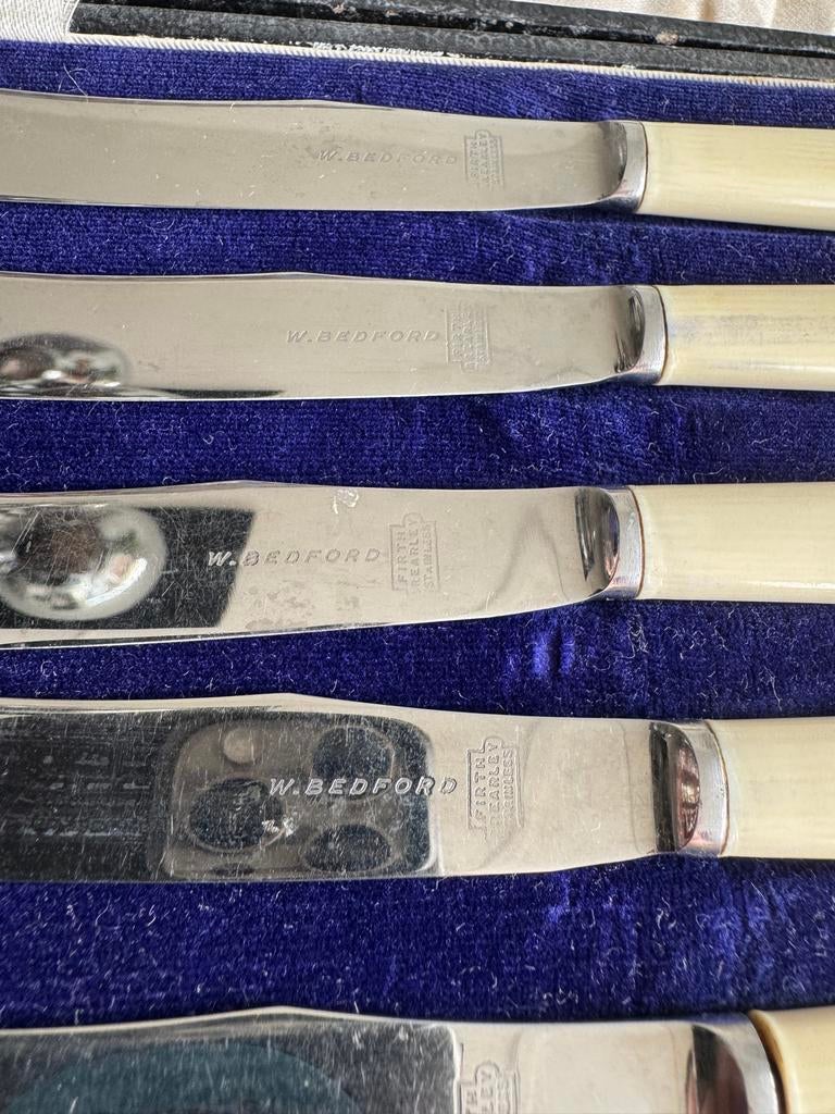 Set van 6 verzilverde botermesjes van W. Bedford, Antiek en Kunst, Ophalen