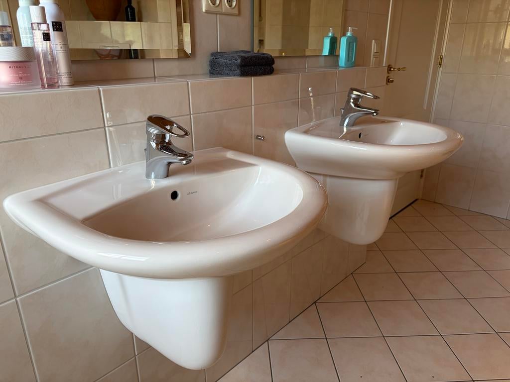 2x Sphinx wastafel met sifonkap, pergamon, 60x50 cm, Doe-het-zelf en Verbouw, Sanitair, Ophalen, Gebruikt