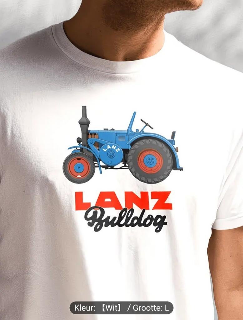 Heren T-shirt wit Lanz Bulldog tractor maat L, Ophalen of Verzenden, Nieuw, Maat 52/54 (L), Wit