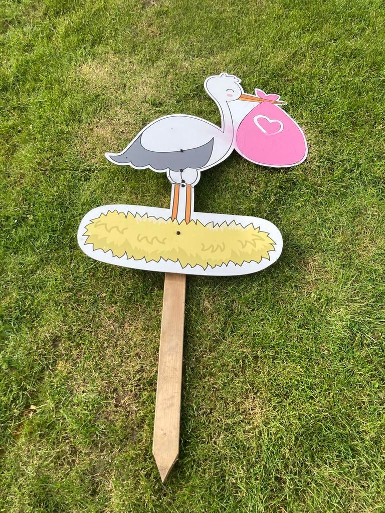 Geboortebord Ooievaar meisje, Kinderen en Baby's, Kraamcadeaus en Geboorteborden, Ophalen, Gebruikt, Geboortebord