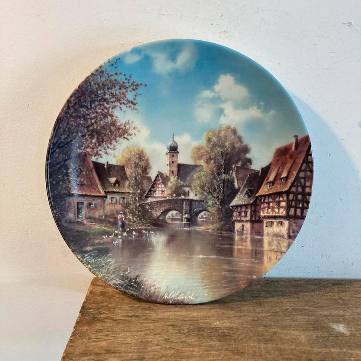Bavaria wandbord "An der alten Brücke" rond 20 cm, Antiek en Kunst, Curiosa en Brocante, Verzenden
