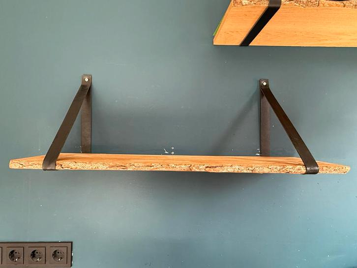 3x Eikenfineer wandplank met schors 80x23,5cm, Huis en Inrichting, Woonaccessoires | Wandplanken en Boekenplanken, Gebruikt, Ophalen