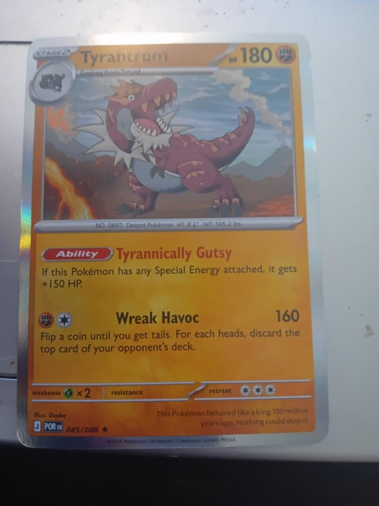 Pokémon Kaart Tyrantrum 045/088 - Zo goed als nieuw, Ophalen of Verzenden, Zo goed als nieuw, Losse kaart, Foil