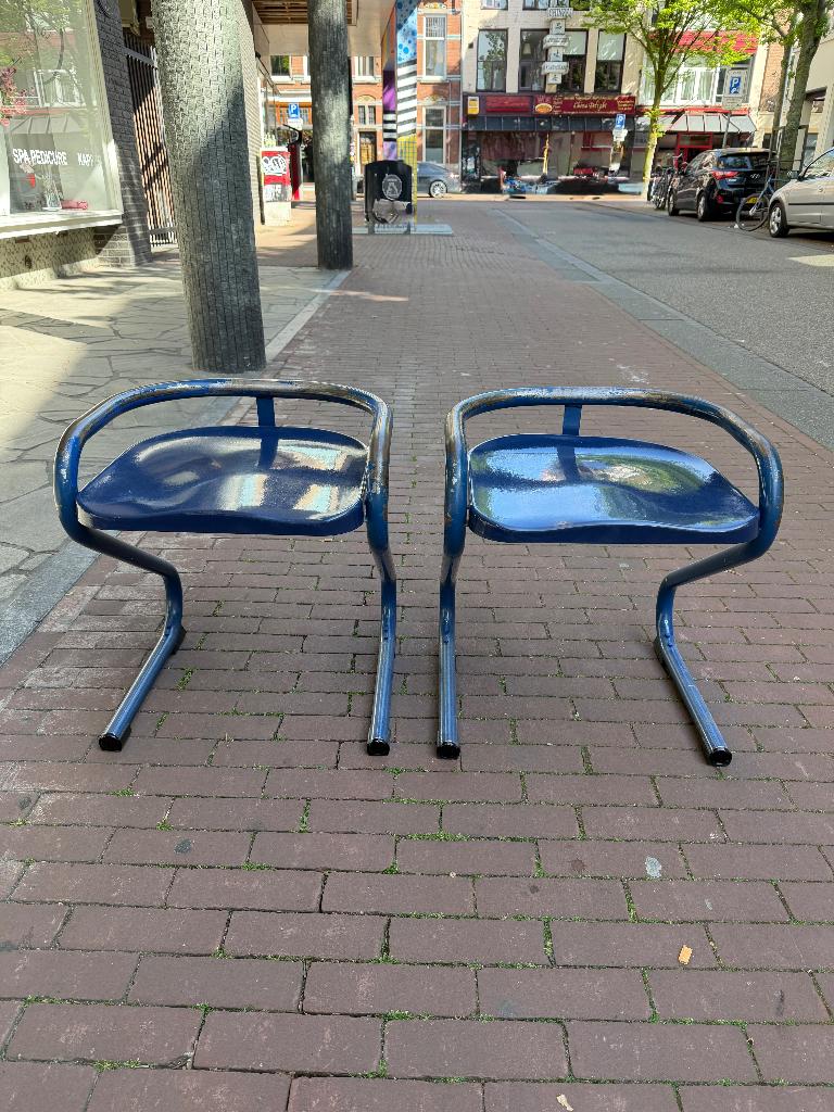 Vintage Zweeds design stalen krukken, Lammhults Zweden, Ophalen, Gebruikt, Staal, I