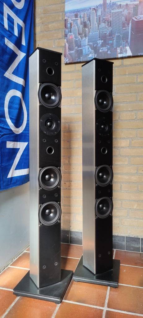 Dali SL-7 Slanke - RVS Zuilspeakers., Audio, Tv en Foto, Luidsprekers, Gebruikt, Front, Rear of Stereo speakers, 120 watt of meer
