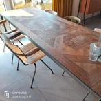 Vintage car katwijk stoelen. Eikenhout patroon tafel, Gebruikt, 200 cm of meer, Vijf personen of meer, Rechthoekig