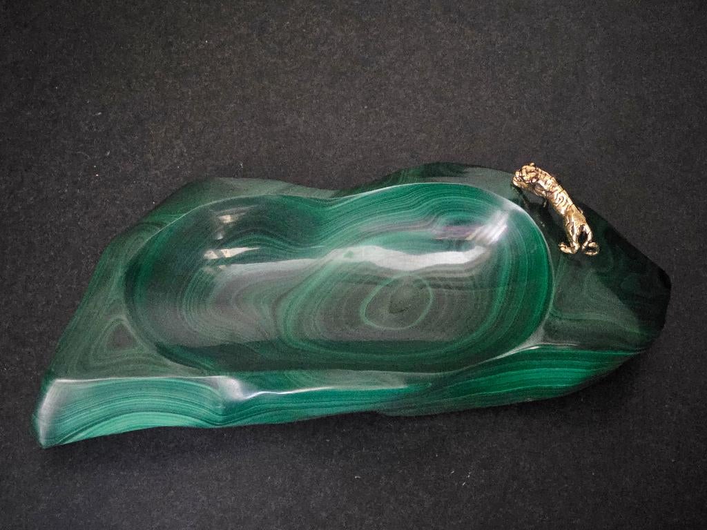 Malachiet schaal met bronzen beeldje, Verzamelen, Ophalen of Verzenden, Zo goed als nieuw, Dier