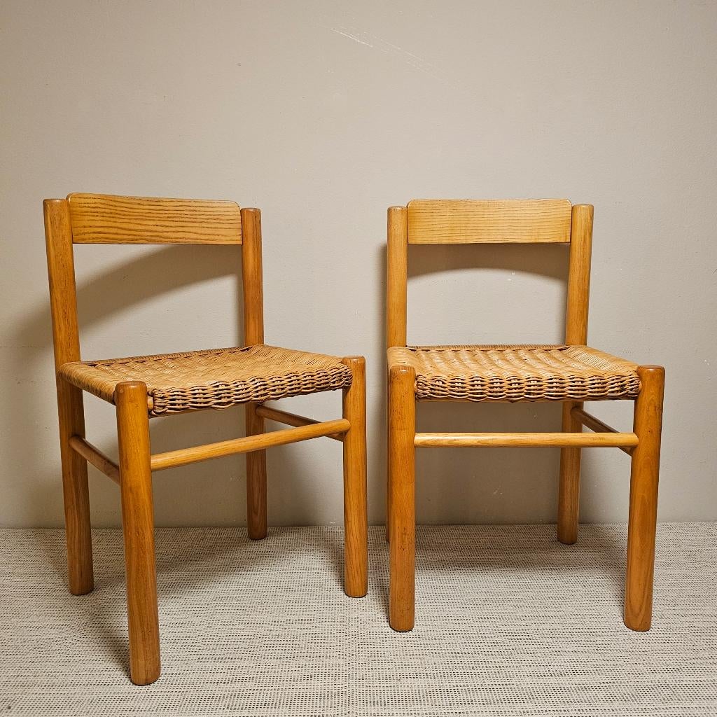 Set vintage Stoelen jaren 70 - Stevig, hout en riet, Huis en Inrichting, Stoelen, Twee, Overige kleuren, Zo goed als nieuw, X