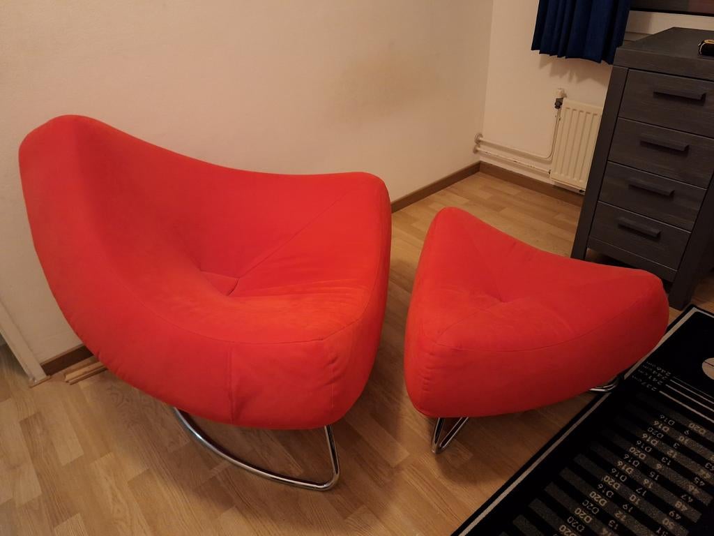 Stoel en poef, Ophalen, Zo goed als nieuw, 75 tot 100 cm, 50 tot 75 cm