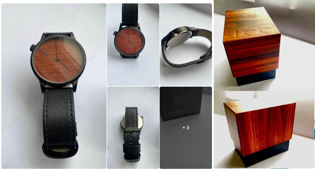 KOMONO WINSTON HORLOGE BLACK / WOOD, Leer, Staal, Polshorloge, Nieuw