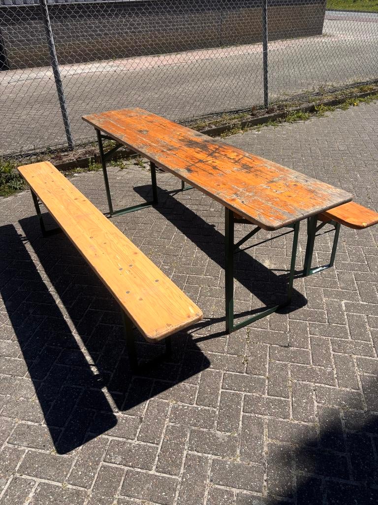 Biertafels + bierbanken set, Ophalen, Zo goed als nieuw, Rechthoekig, Hout