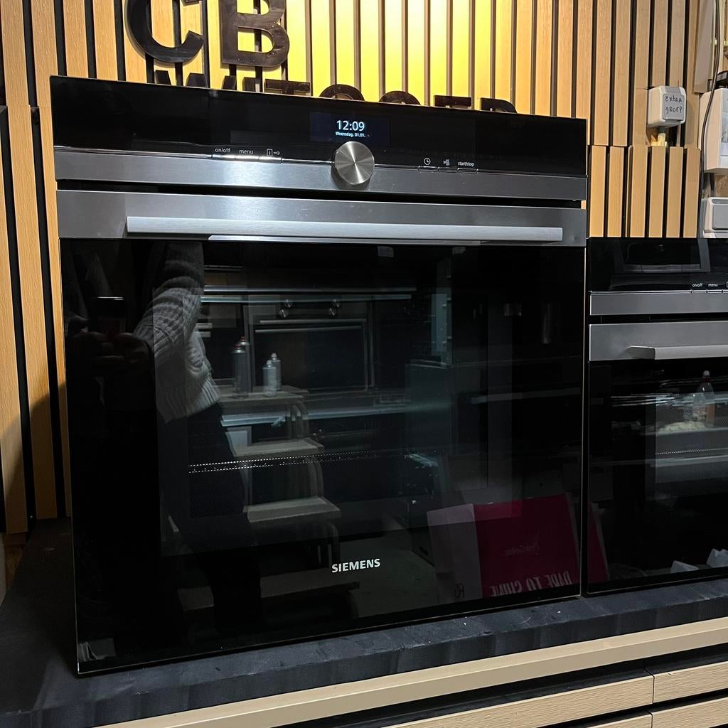 Luxe IQ700 siemens set combi oven 60cm + combi oven 45cm, Zo goed als nieuw, Oven met grill, Inbouw, Draaiplateau